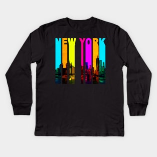 Retro New York Cityscape Skyline Kids Long Sleeve T-Shirt